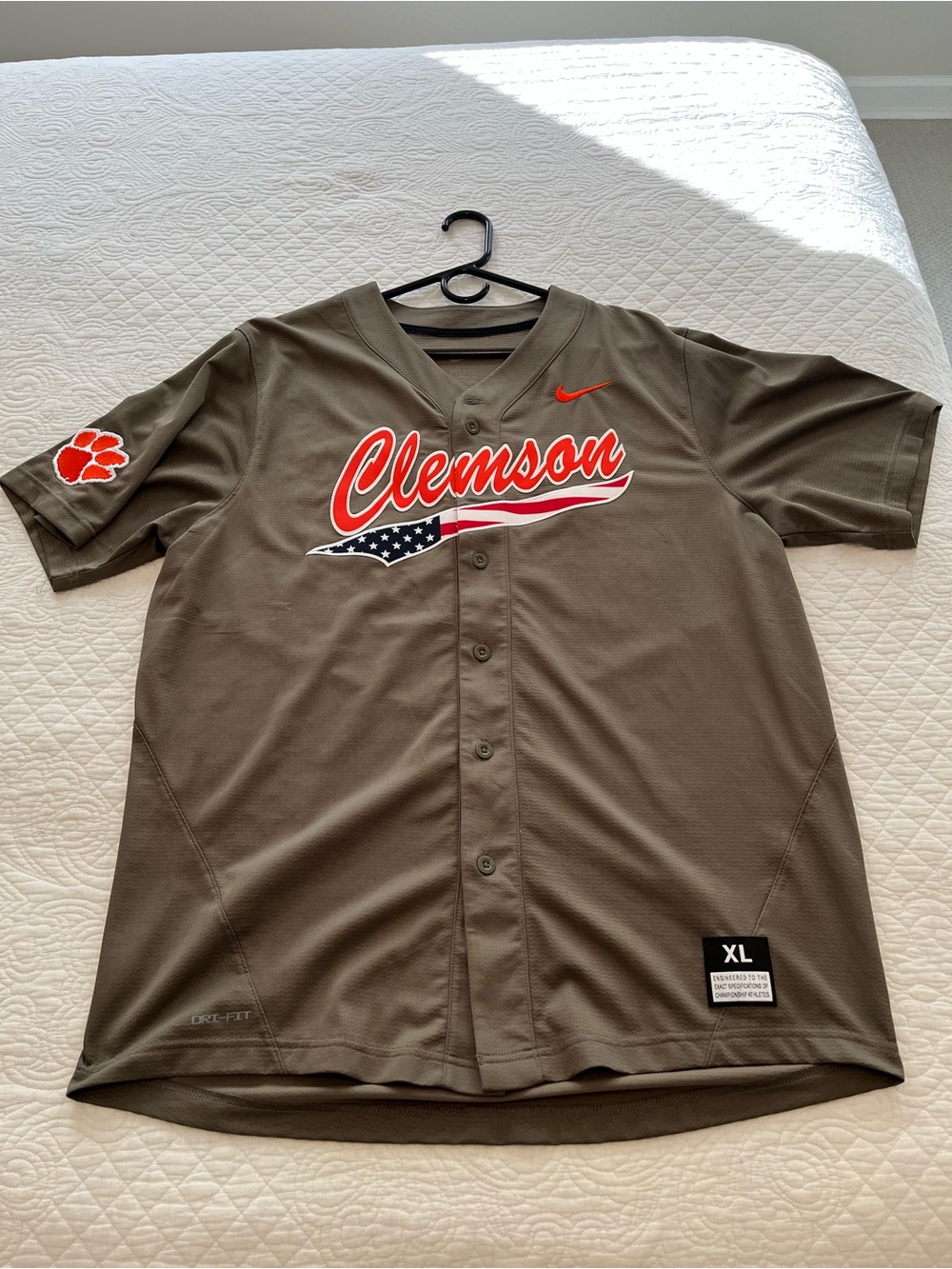 Nike Olive Green Patriotic Clemson Baseball Jersey